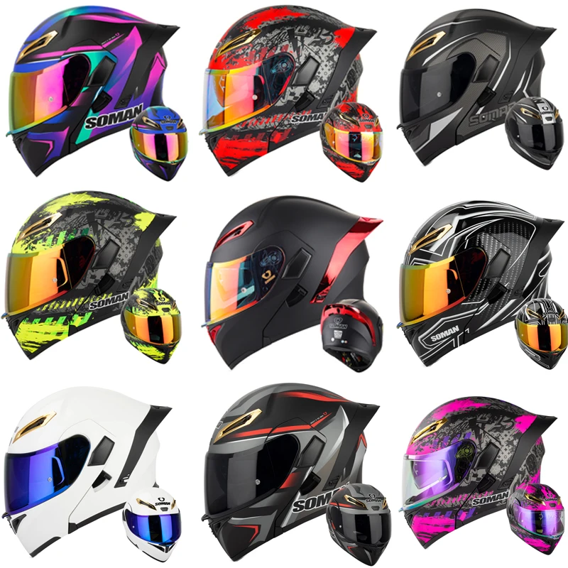 Dual Visor Motorcycle Racing Helmet - SOMAN-Casco de cara completa con doble