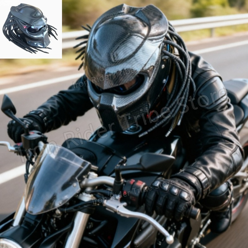 Custom Predator Motorcycle Helmet - Casco de Motocicleta Integral de Fibra