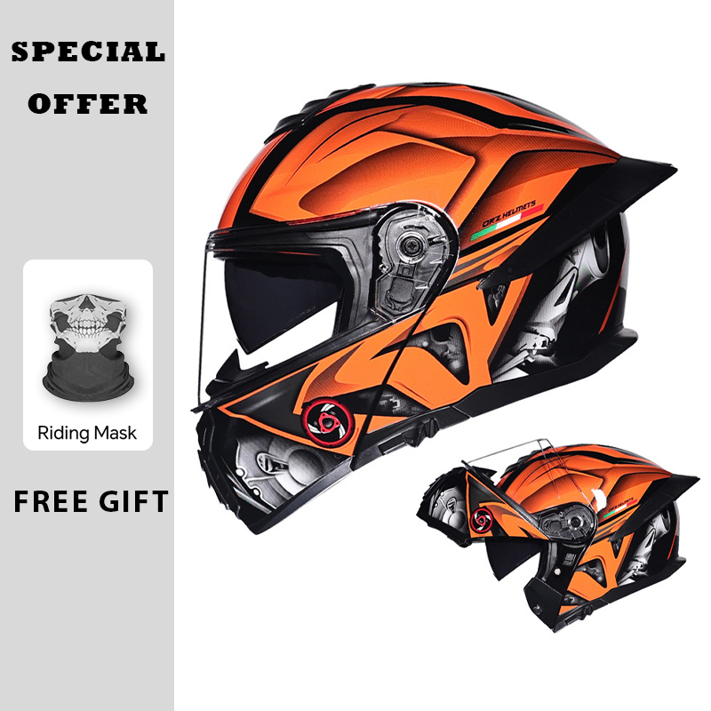 Dual Visor Motorcycle Racing Helmet - Casco abatible hacia arriba para motocicleta,
