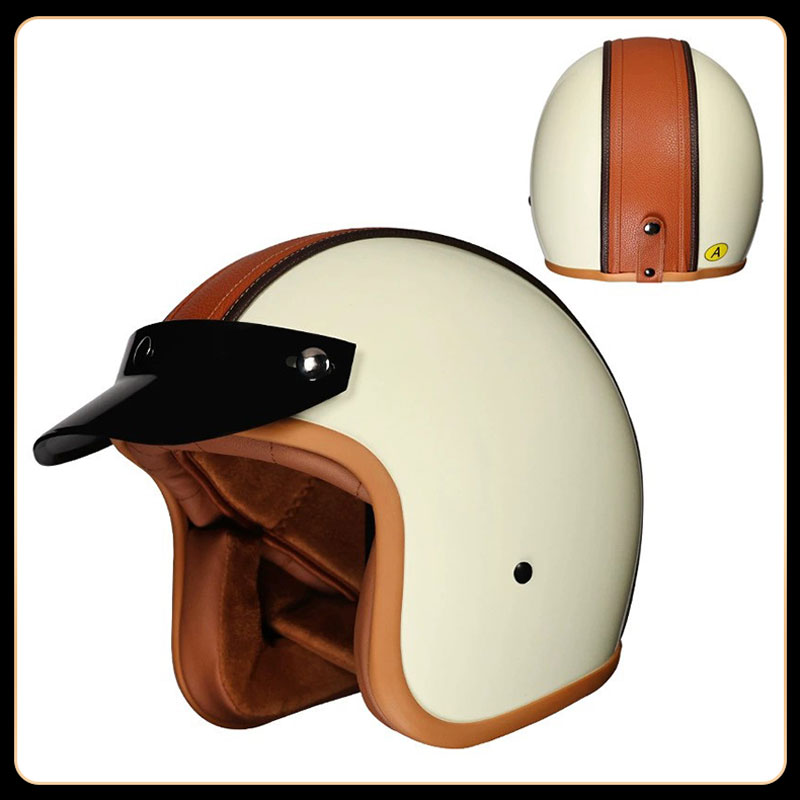 Vintage Open Face Retro Helmet - Casco de Motocicleta Abierto 3/4 Estilo